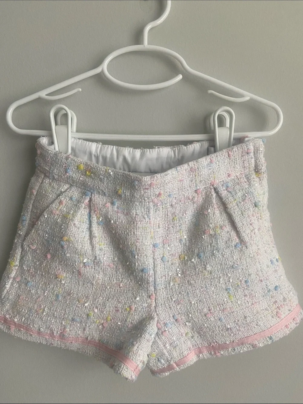 Janie and Jack White Tweed Shorts with Pastel Confetti pink ribbon trim size 3